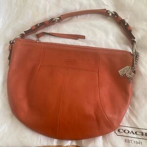 Coach Coral Leather Bag (12683) with rare Stagecoach keychain